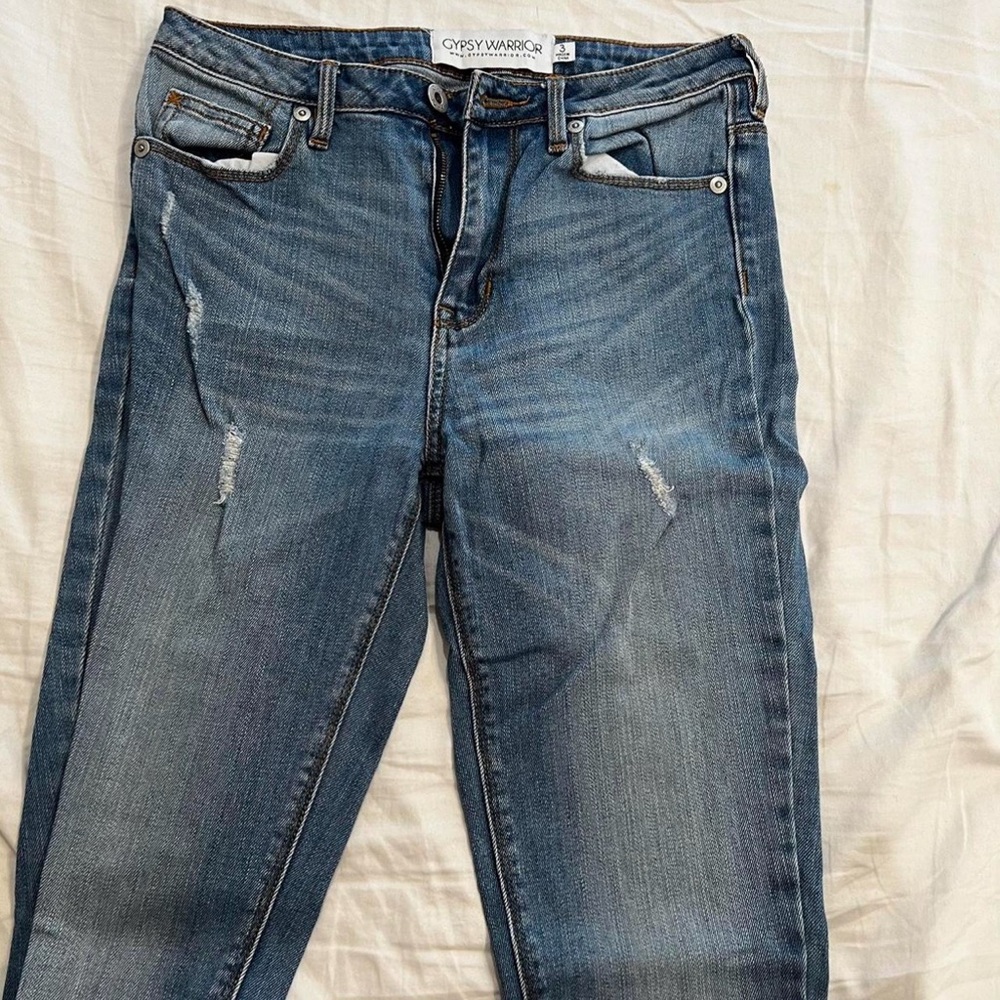Blue jeans with some distressing